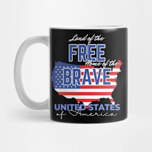 Land of the Free Home of the Brave, Stars and Stripes, American Flag, USA T-Shirt Mug